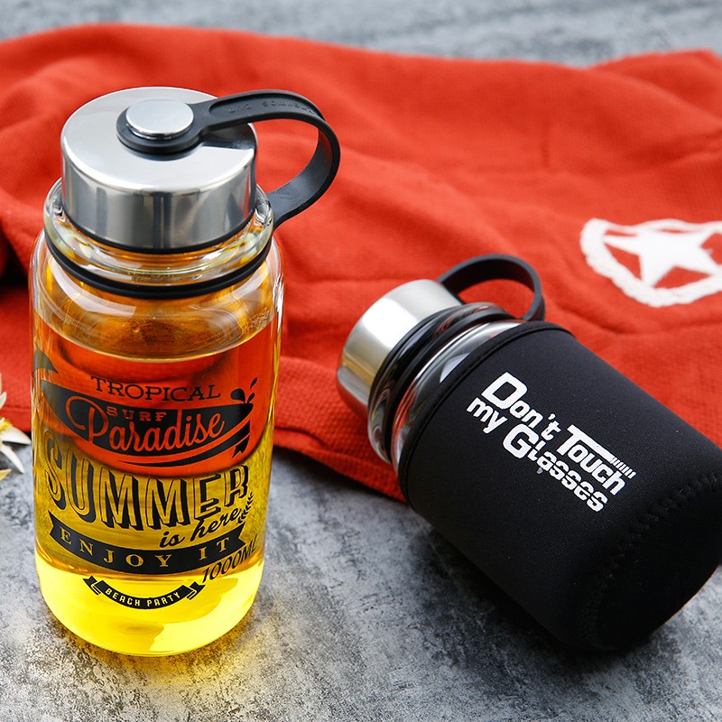 المحمولة 1000 مللي الزجاج زجاج - مراجعة Outdoor Sport Glass Water Bottle وسعره