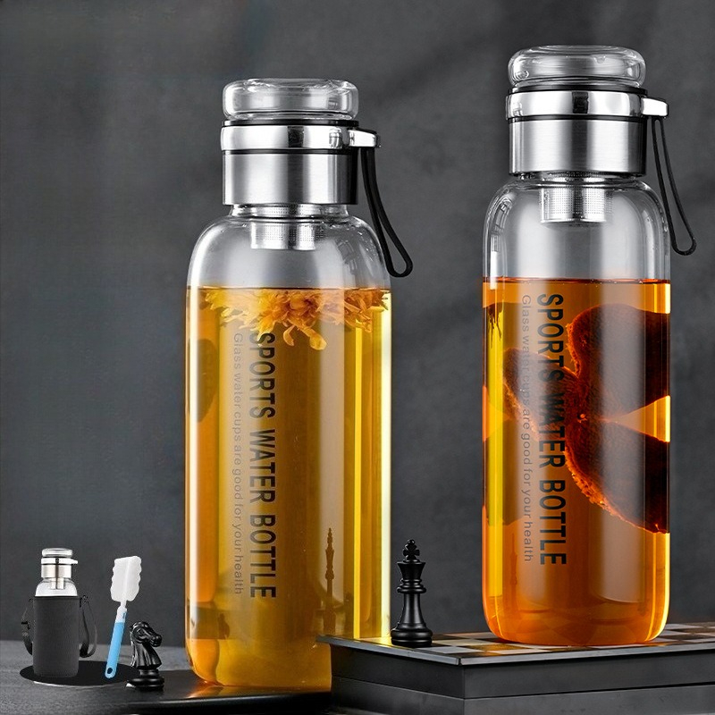 زجاجة مياه زجاجية 1.0/1.2 لتر  - مراجعة Outdoor Sport Glass Water Bottle وسعره